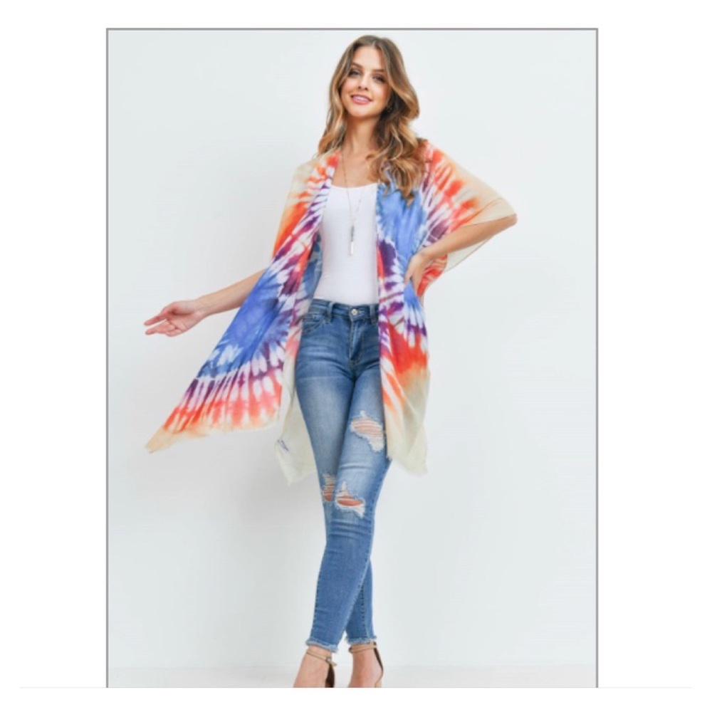 Tie Dye Swim Coverup Robe Kimono Sexy Hippie One Size Fits S-2XL - Picture 5 of 6